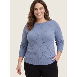 Style & Co. Slate Blue Diamond Stitch Pointelle Boat-Neck Knit Sweater Plus 1X